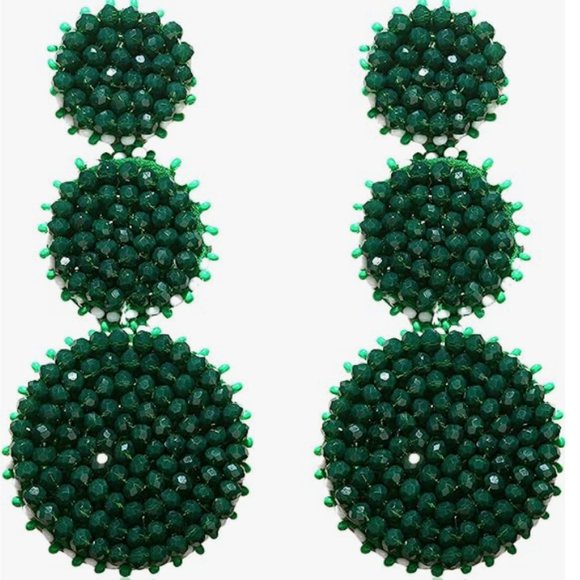 Black Gold Beaded Triple Tier Earrings Bohemian Bold Boho Statement Jewelry New - Picture 7 of 10